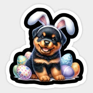 Puppy Rottweiler Bunny Ears Easter Eggs Happy Easter Day Sticker